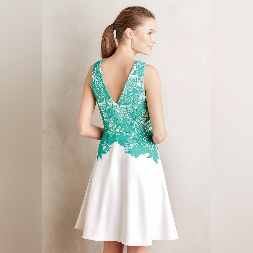 Anthropologie Moulinette Soeurs Ivory & Green Arbor Lace Mini Dress Size 2